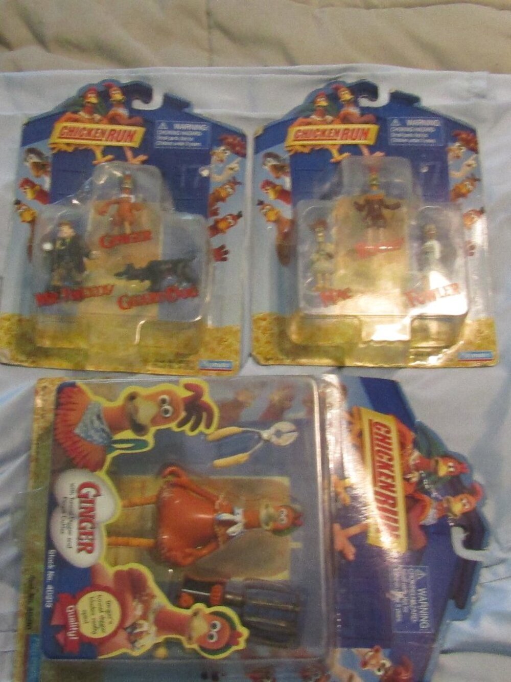 NIB 3 CHICKEN RUN FIGURE SETS Rocky Ginger Guard Dog Mr. Tweedy Fowler & Mac